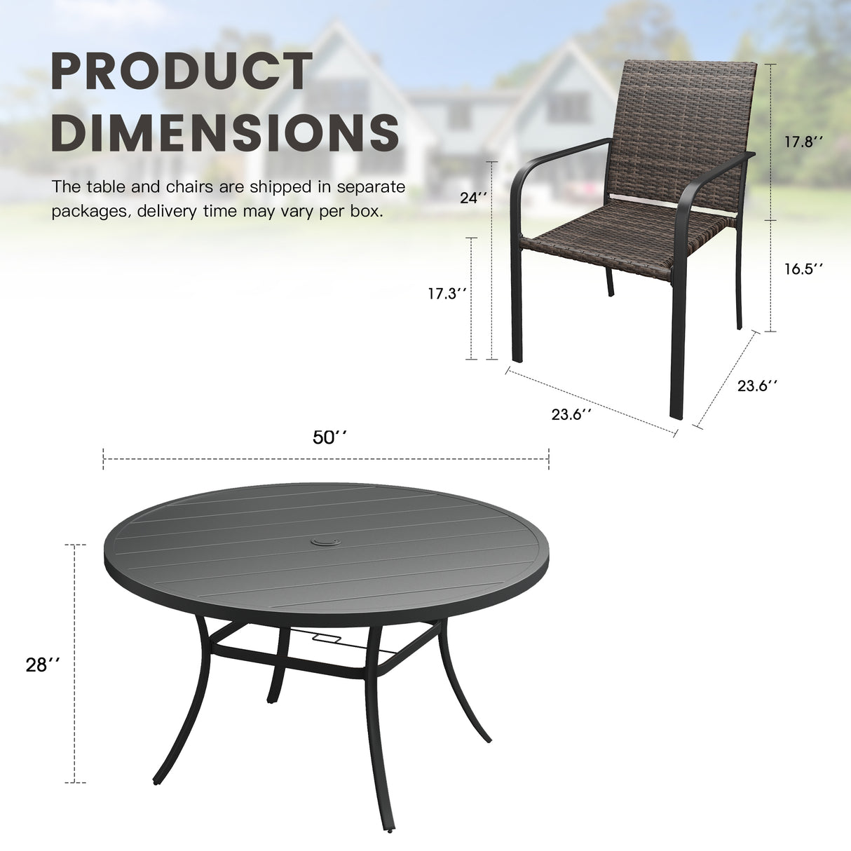 Vicllax 7 Pieces Outdoor Dining Set, 50"Round Table and 6 Stackable Metal  Armchairs