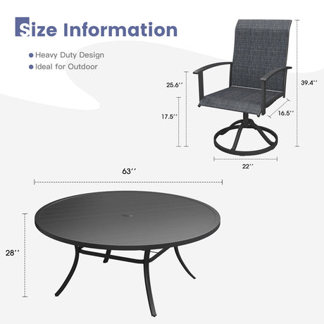 Vicllax Outdoor Dining Set for 8 People, Patio 63" Round Table with 8 Swivel Chairs Set
