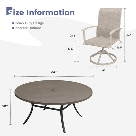Vicllax Outdoor Dining Set for 8 People, Patio 63" Round Table with 8 Swivel Chairs Set