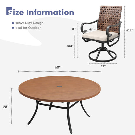Vicllax 9 PCS Patio Dining Table Set, 60" / 63" Round Metal Table  and Sierra Swivel Chair