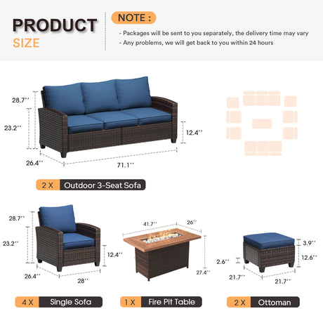 Vicllax Versatile Wicker Patio Set: 9 Pieces with Fire Table & Ottoman