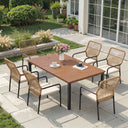 Vicllax 7 Pieces Outdoor Dining Set, Patio Rectangular Metal Table and Alora Stackable Chair