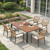 Vicllax 7 Pieces Outdoor Dining Set, Patio Rectangular Metal Table and Alora Stackable Chair