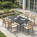 Vicllax 7 Pieces Outdoor Dining Set, Patio Rectangular Metal Table and Alora Stackable Chair