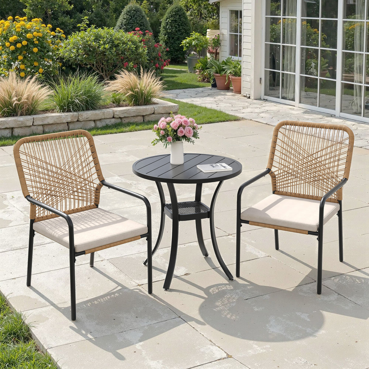 Vicllax 3-Piece Patio Bistro Set, Alora Stackable Chair and 27.6" Metal Round Table
