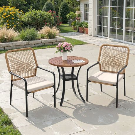 Vicllax 3-Piece Patio Bistro Set, Alora Stackable Chair and 27.6" Metal Round Table
