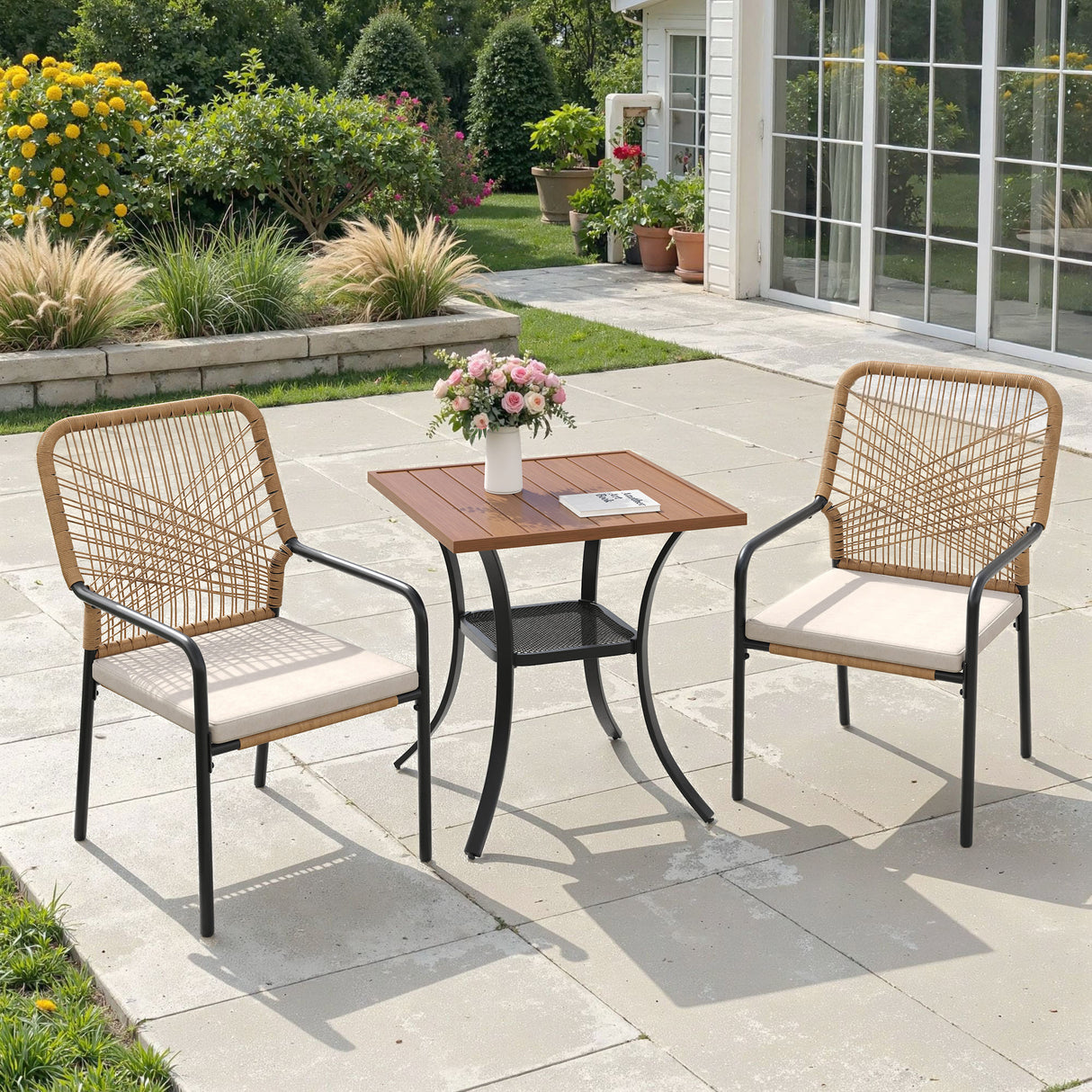 Vicllax 3-Piece Patio Bistro Set, Alora Stackable Chair and 27.6" Metal Square Table