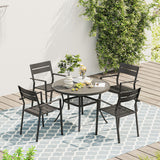 Vicllax Juego de comedor para exterior de 7 piezas con mesa redonda de metal de 48" y sillas con apoyabrazos