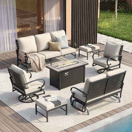 Vicllax Outdoor Patio Conversation Sofa, Love Seat Glider, and Swivel Chairs