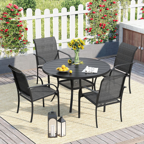 Vicllax 5/7 Pcs Outdoor Dining Set with Round Metal Table and Stackable Sling Chair