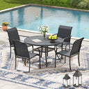 VICLLAX 5/7 PCS Patio Dining Table Set, Round Metal Table with Shelf and Stackable Sling Chair