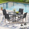 VICLLAX 5/7 PCS Patio Dining Table Set, Round Metal Table with Shelf and Stackable Sling Chair