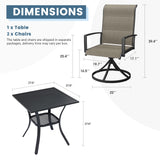 Vicllax 3-Piece Patio Bistro Set, Outdoor Swivel Chairs and Metal Square Table