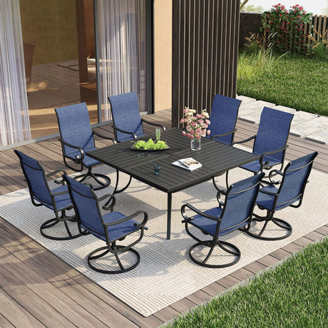 Vicllax 9 Pieces Outdoor Dining Set with 59" Square Dining Table and Swivel Chairs