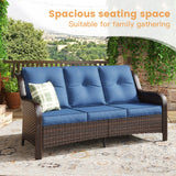 Vicllax Patio Wicker Oasis Lounge Set, 3-Seater, Swivel Chair with Fire table