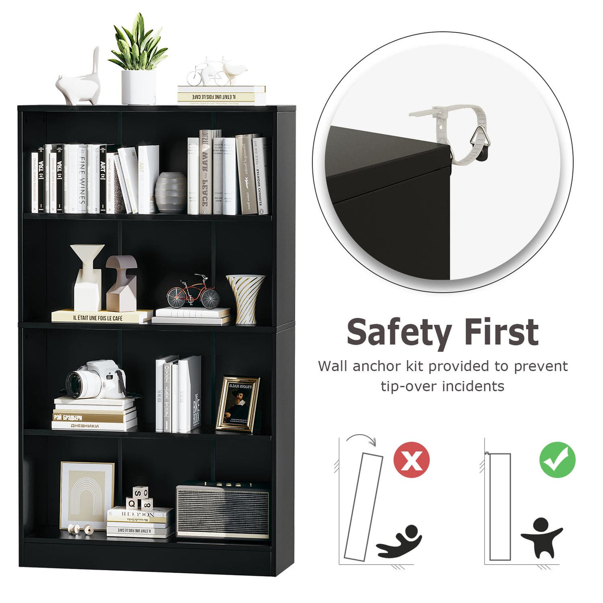 Vicllax Wooden Bookcase, 3/4/5 Shelf Display Open Bookshelves for Home Office