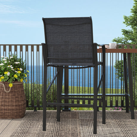 Vicllax Bar Table Set for 2, 3 Pcs Wooden-Like Table and Stools with Backrest and armrests, for Nook Balcony