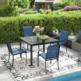 Vicllax 5 PCS Patio Dining Set, Outdoor Square Metal Table and Stackable Chair Set