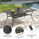 Vicllax 7 Pcs Outdoor Dining Set, Rectangular Metal Table with Storage Shelf and 6  Swivel Chairs