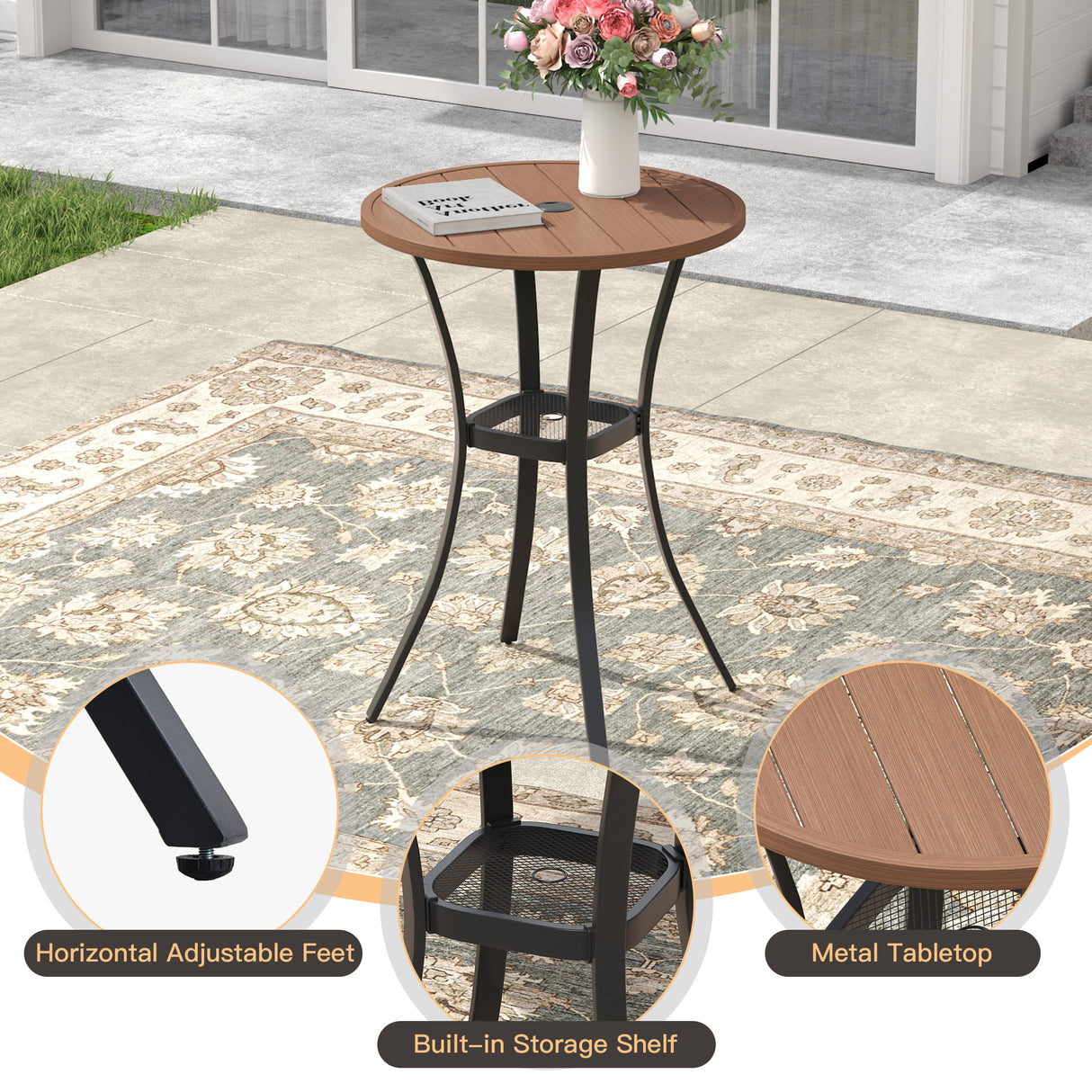 Vicllax 3/5 PCS Outdoor Bar Set, Patio High Bar Chairs and Round Bar Table