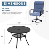 Vicllax 5-Piece Outdoor Dining Set, 42" Round Metal Table and Padded Swivel Chairs