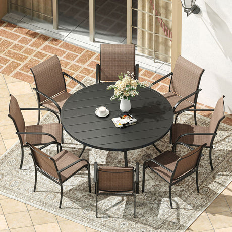 Vicllax 9-Piece Outdoor Dining Set with Patio Round Metal Table and Stackable Sling Chairs
