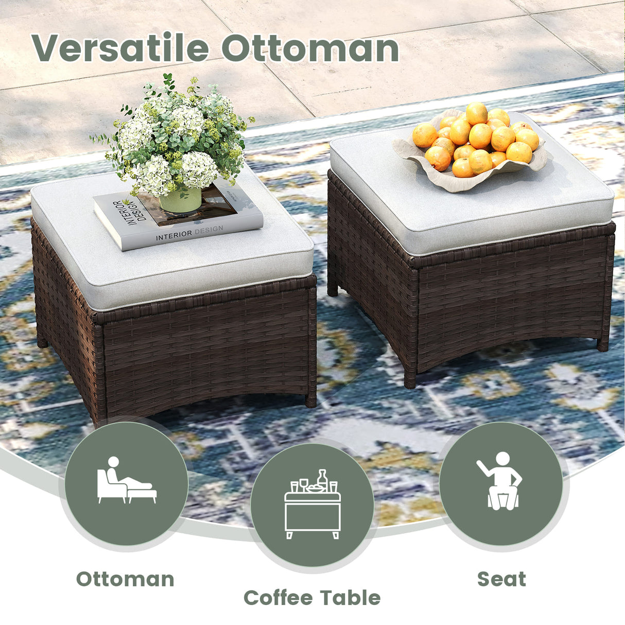 Vicllax Patio Wicker Oasis Lounge Set, Cushioned Sofa Swivel Chairs and Ottomans