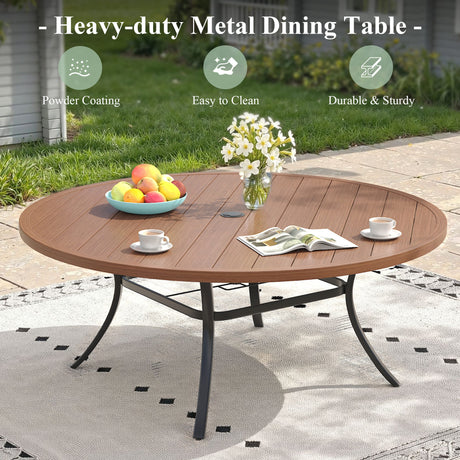 63" Round Metal Outdoor Dining Table for 10 People - Adjustable Umbrella Hole - 5 Colors