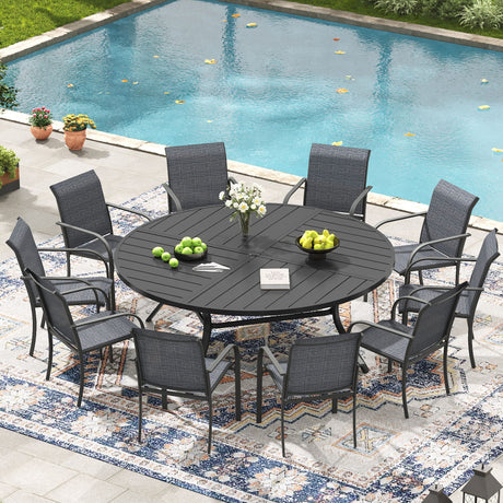 Vicllax Mesa redonda para patio de 42" con estante de almacenamiento y orificio para sombrilla ajustable 