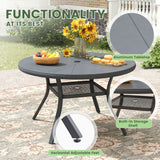 Vicllax Outdoor Round Dining Table, Patio Aluminum Tabletop with Storage Shelf
