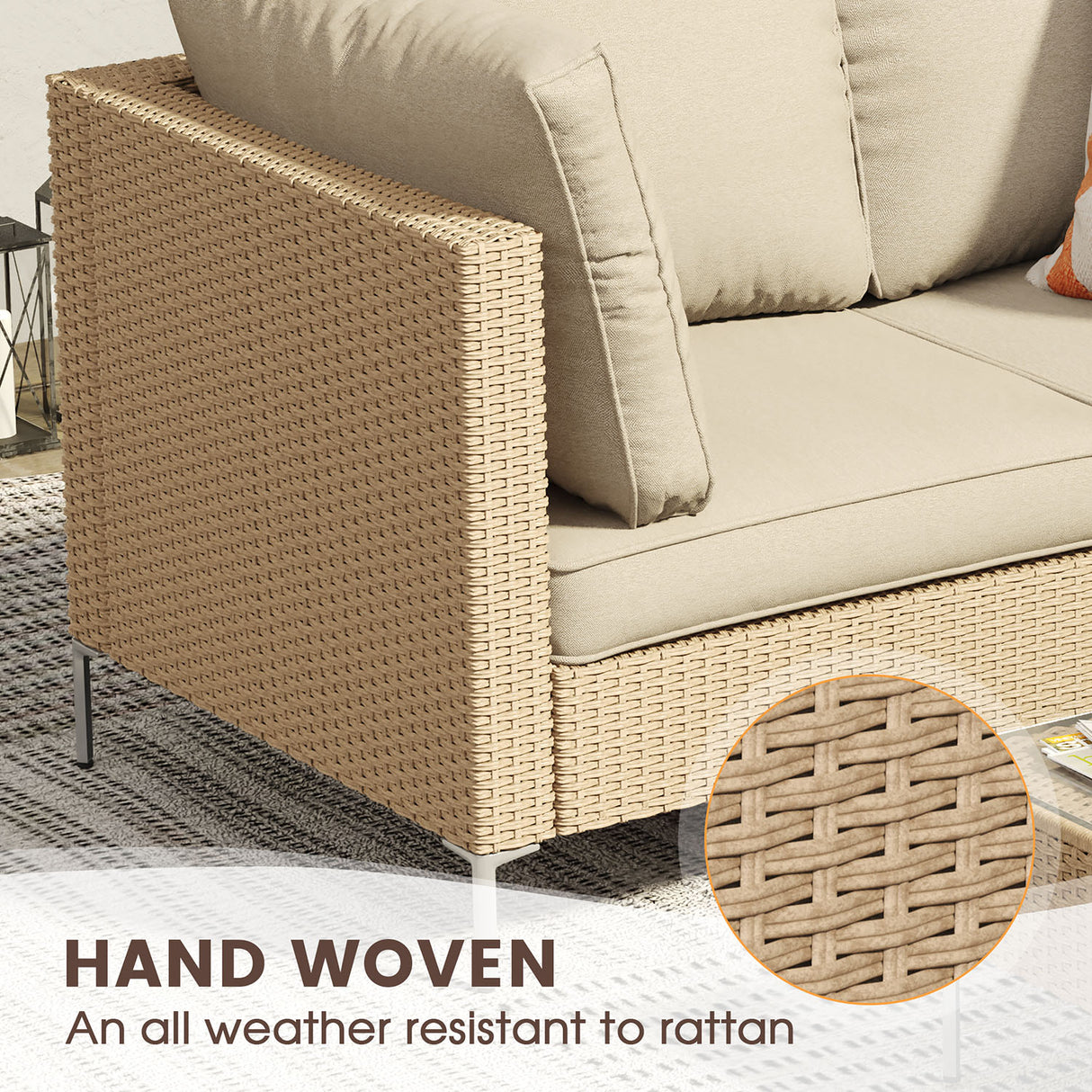 Vicllax 5/7 PCS Wicker Outdoor Conversation Set Patio Sectional Sofas with Glass Coffee Table