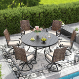 Vicllax 7 PCS Patio Dining Table Set, 53" Round Metal Table and Sierra Swivel Chair