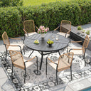 Vicllax 7 PCS Patio Dining Table Set, 47.6" Round Metal Table with Shelf and Solana Stackable Chair