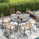 Vicllax 7 PCS Patio Dining Table Set, 47.6" Round Metal Table with Shelf and Solana Stackable Chair