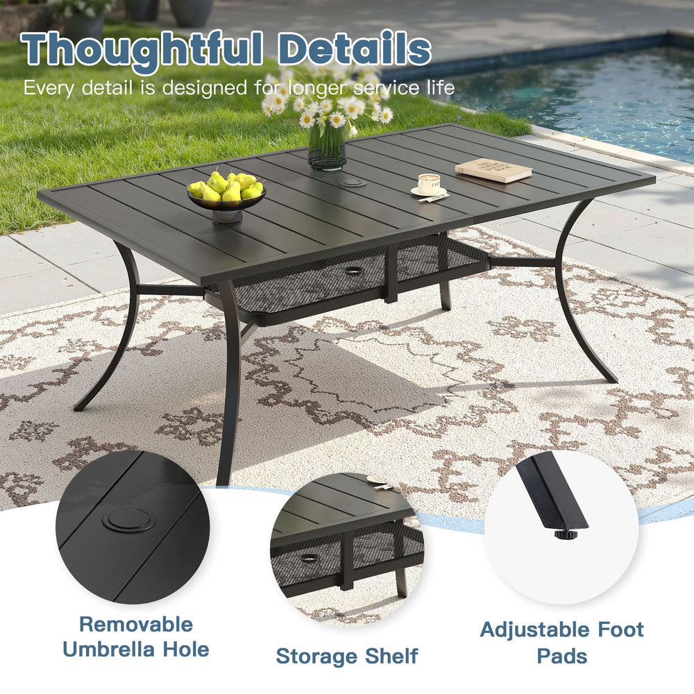 Vicllax 7 Pieces Outdoor Dining Set, Patio Rectangular Metal Table and Skyline Stackable Chair