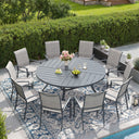 Vicllax Outdoor Dining Set of 8/10, Round Metal Table and Stackable Padded Chair Set of 8, 10