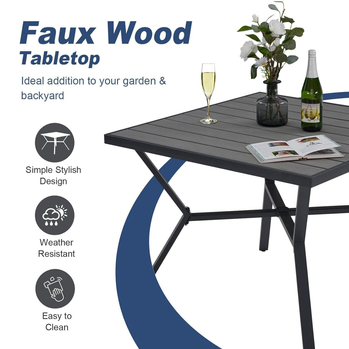 Vicllax Outdoor Metal Dining Table for 4, Patio Square Metal Table