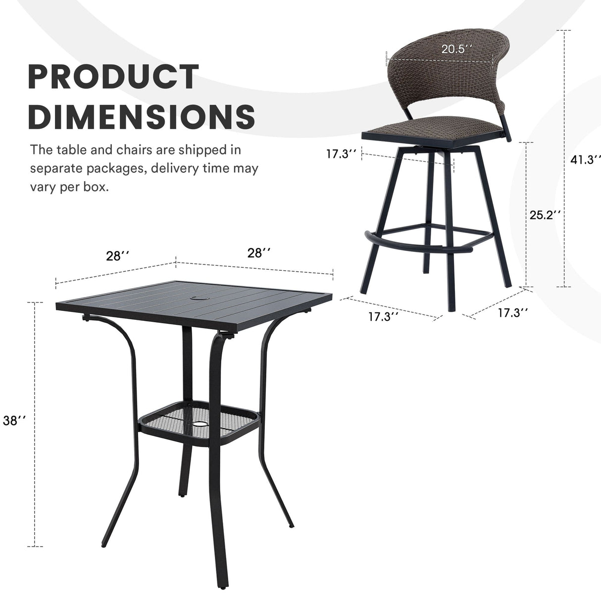 Vicllax 3/5 PCS Outdoor Swivel Bar Set, Patio Wicker Bar Chairs and Square Bar Table