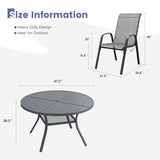 Vicllax 7 PCS Patio Dining Table Set, 47" Round Metal Table with Shelf and Horizon Stackable Chair