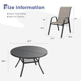 Vicllax 7 PCS Patio Dining Table Set, 47" Round Metal Table with Shelf and Horizon Stackable Chair