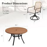 Vicllax 5-Piece Outdoor Dining Set, 47” Round Metal Table with Umbrella Hole & Solana Swivel Chair