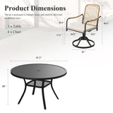 Vicllax 5-Piece Outdoor Dining Set, 47” Round Metal Table with Umbrella Hole & Solana Swivel Chair