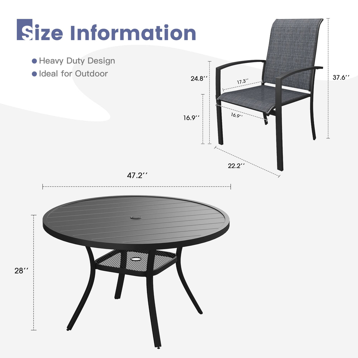 Vicllax 7 Pieces Outdoor Dining Set, 47.2"Round Table and Skyline Stackable Chair