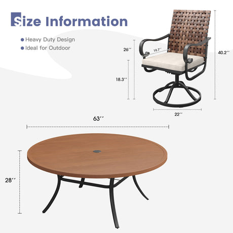 Vicllax 9 PCS Patio Dining Table Set, 60" / 63" Round Metal Table  and Sierra Swivel Chair