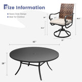 Vicllax 9 PCS Patio Dining Table Set, 60" / 63" Round Metal Table  and Sierra Swivel Chair