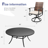 Vicllax 9 PCS Patio Dining Table Set, 60" / 63" Round Metal Table and Sienna Swivel Chairs