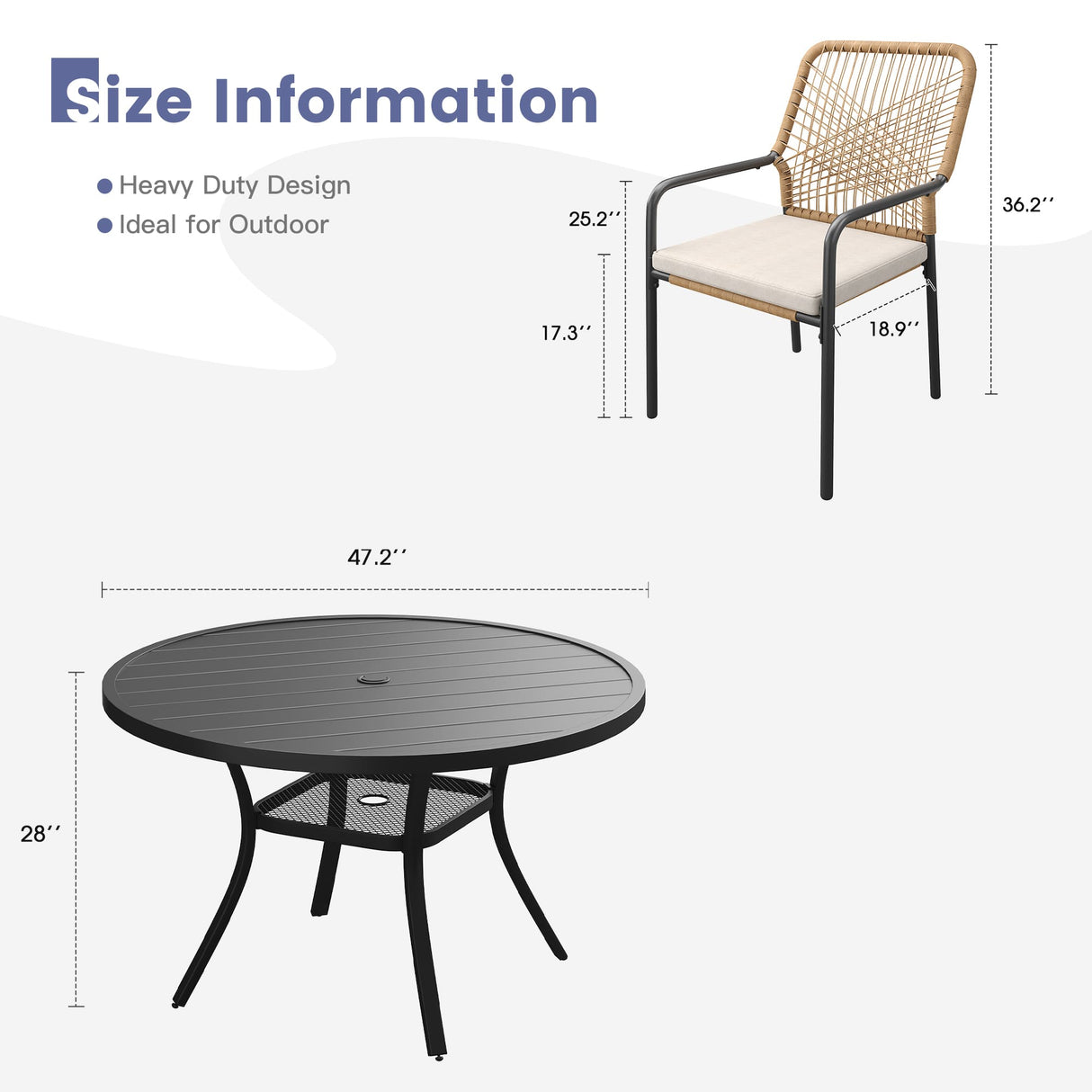 Vicllax 7 Pieces Outdoor Dining Set, 47.2"Round Table and Alora Stackable Chair
