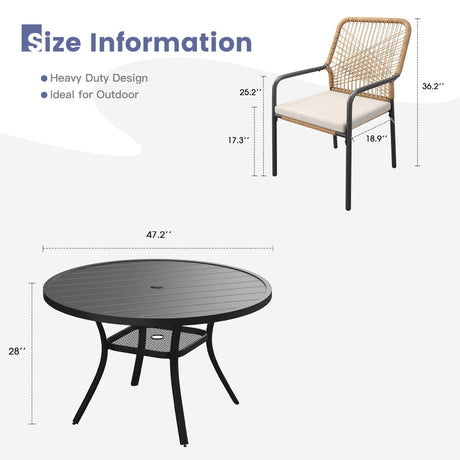 Vicllax 7 Pieces Outdoor Dining Set, 47.2"Round Table and Alora Stackable Chair