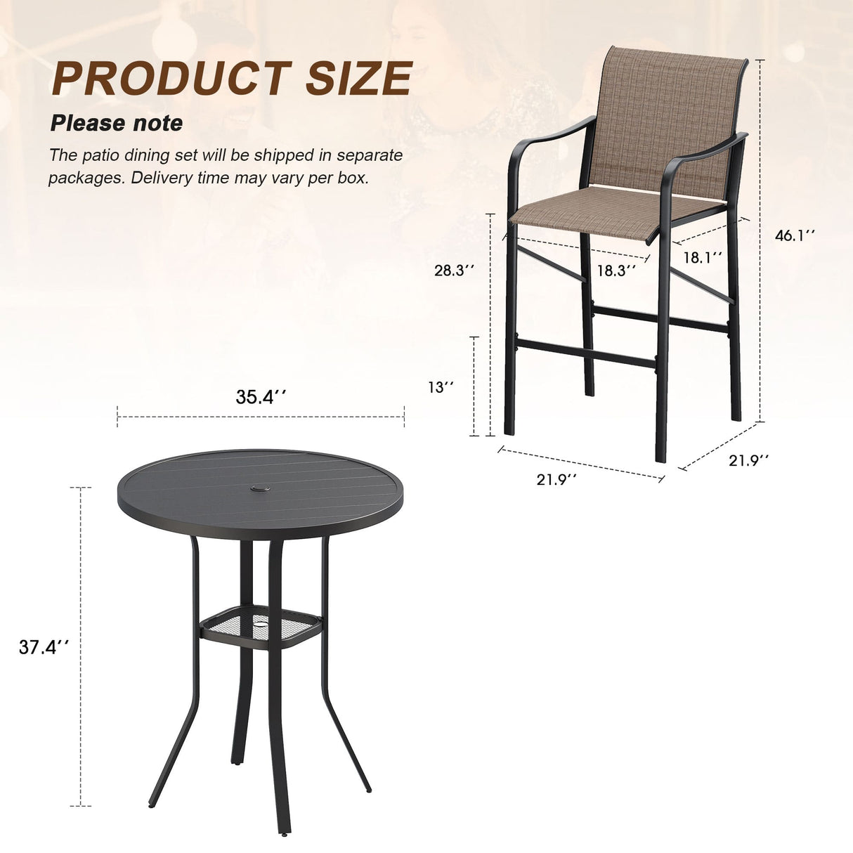 Vicllax 3/5 PCS Outdoor Bar Set, Patio High Bar Chairs and Round Bar Table
