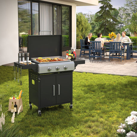 Vicllax 3 Burners Propane Gas Grill with Griddle Plate, 2 in 1 Griddle Grill with Side Burner